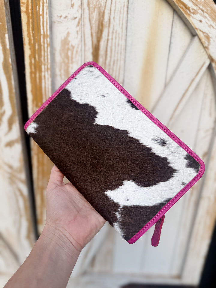 The Jolene Magenta Cowhide Clutch | Tooled Leather Hand Strap