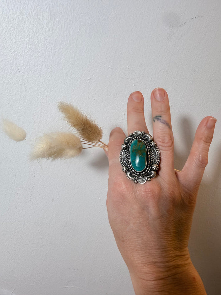 Dustin Francisco Navajo Royston Turquoise Sterling Silver Statement Ring | Adjustable