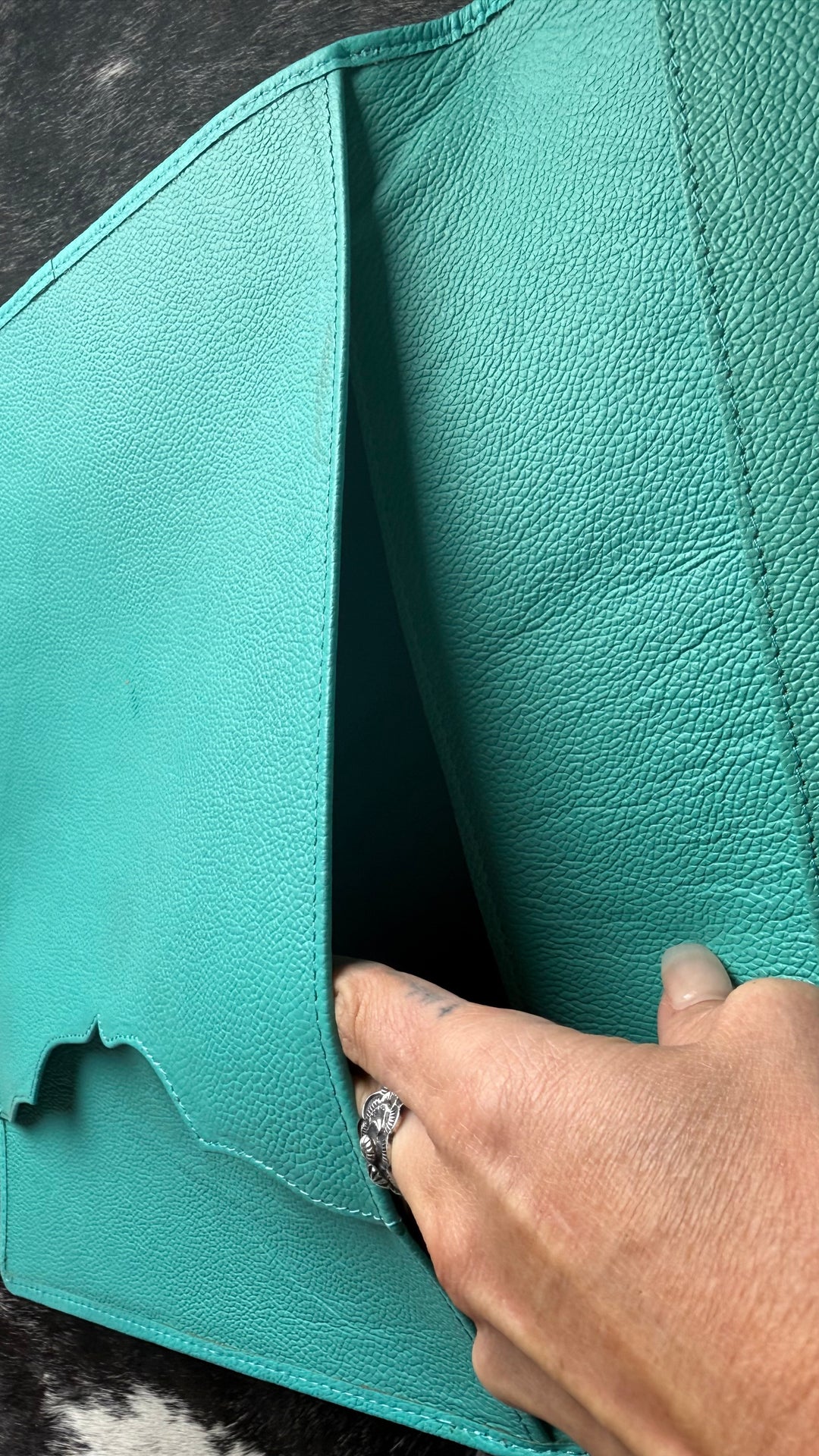 Genuine Leather Cowhide Padfolio | Turquoise Tooled Leather Portfolio Folder | Executive Portfolio Organizer