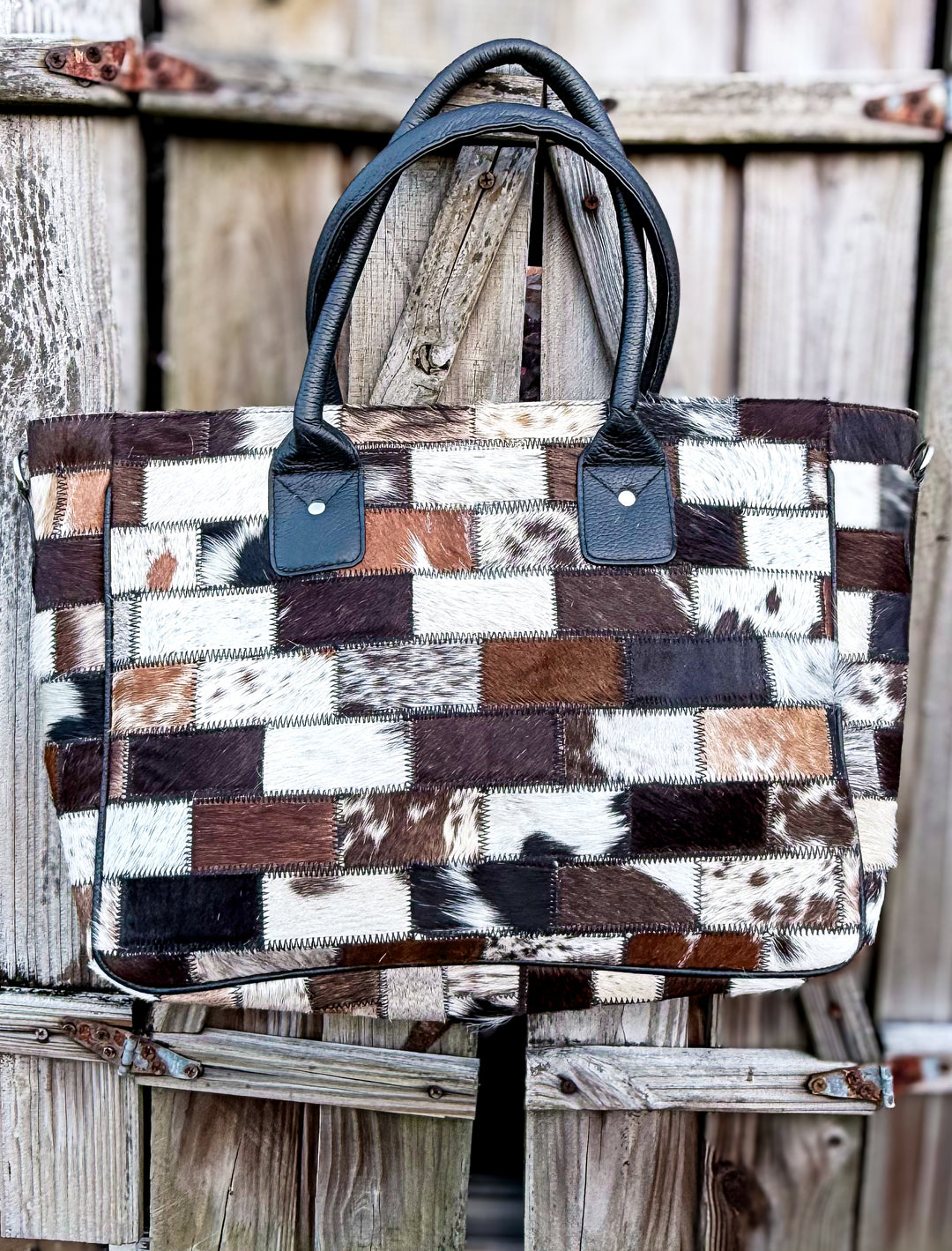 The Longcheck | Patchwork Cowhide Leather Tote Bag