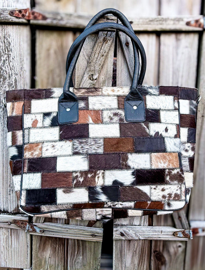 The Longcheck | Patchwork Cowhide Leather Tote Bag
