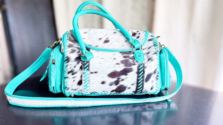 The Tipheni Mini Duffel | Mint Green Leather & Speckled Cowhide Gym Bag