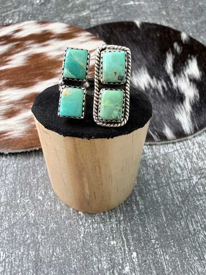 Four Stone Turquoise Floater Ring | Sterling Silver | Adjustable Size 7.5–10 | Handmade