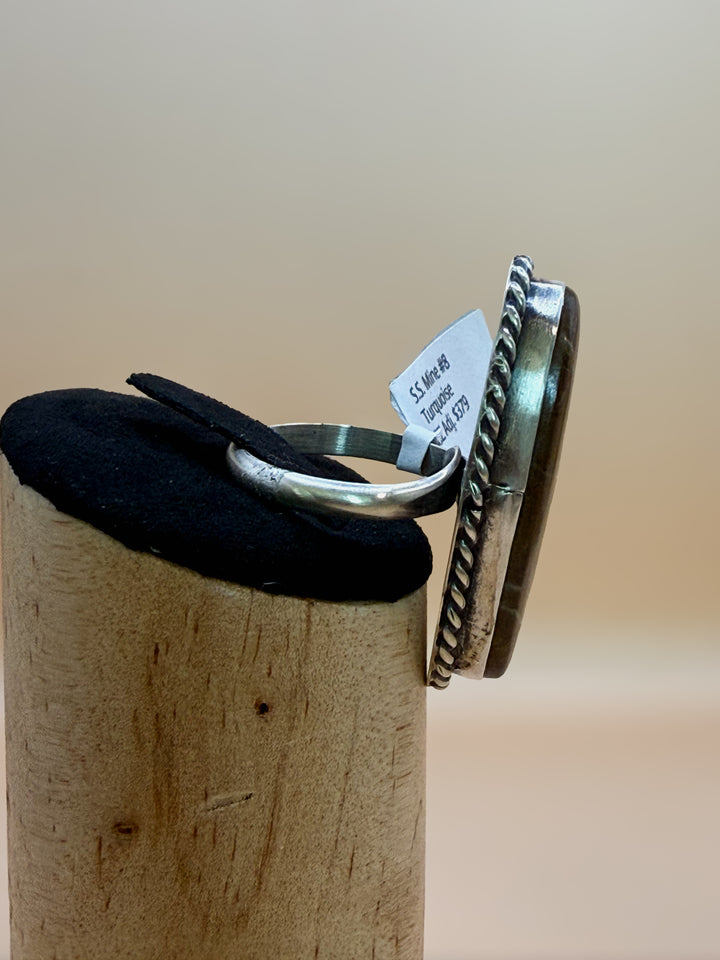 Navajo Handmade Mine #8 Turquoise Ring by Chastity Belone | Sterling Silver Adjustable Statement Ring