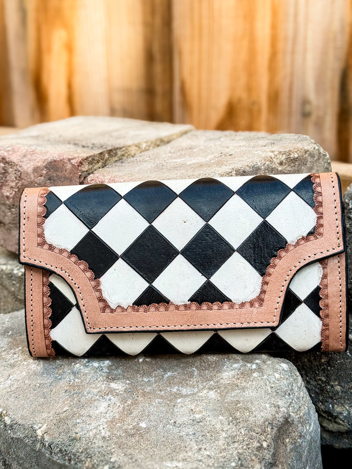 Speed Check - Midnight Weave | Black and White Leather Checkered Wallet
