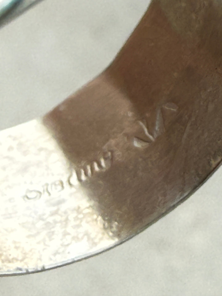 Sterling Silver Kingman Turquoise Adjustable Feather Ring Handmade by Navajo Artist Chester Charley