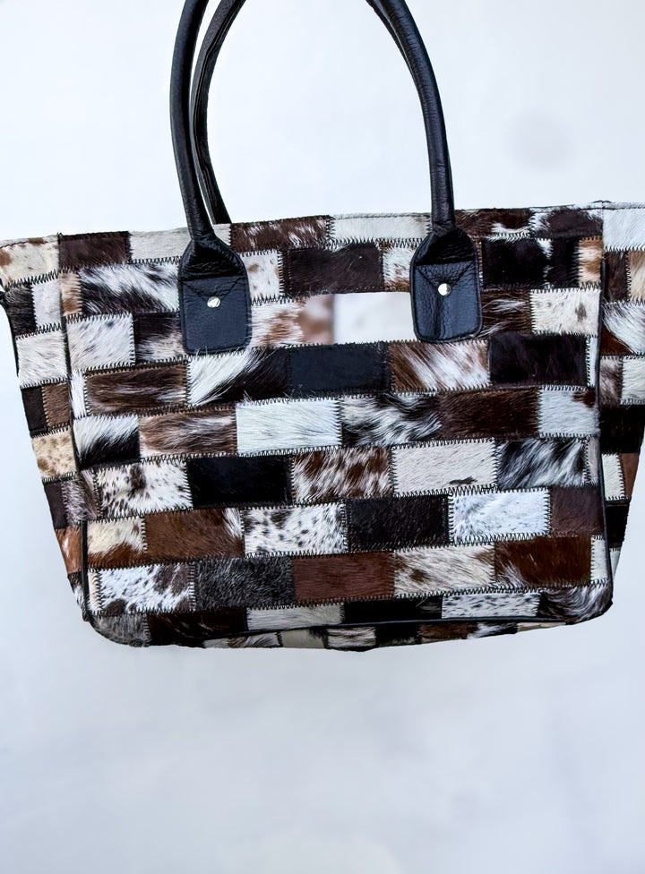 The Longcheck | Patchwork Cowhide Leather Tote Bag
