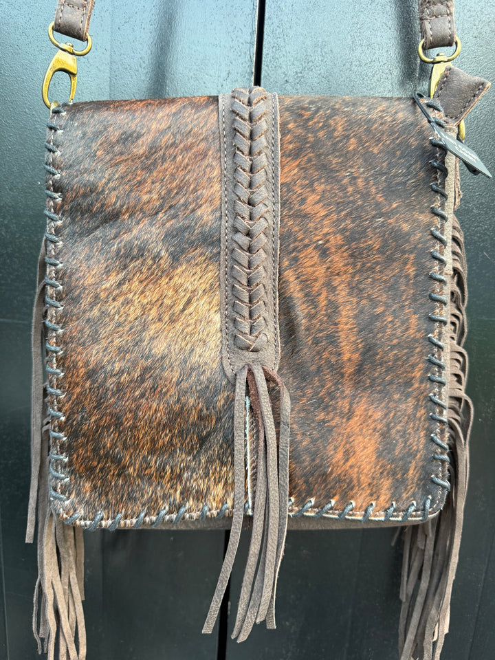 Genuine Leather Concealed Carry Crossbody Purse | Hair-on Cowhide Fringe Bag | Right Hand Draw