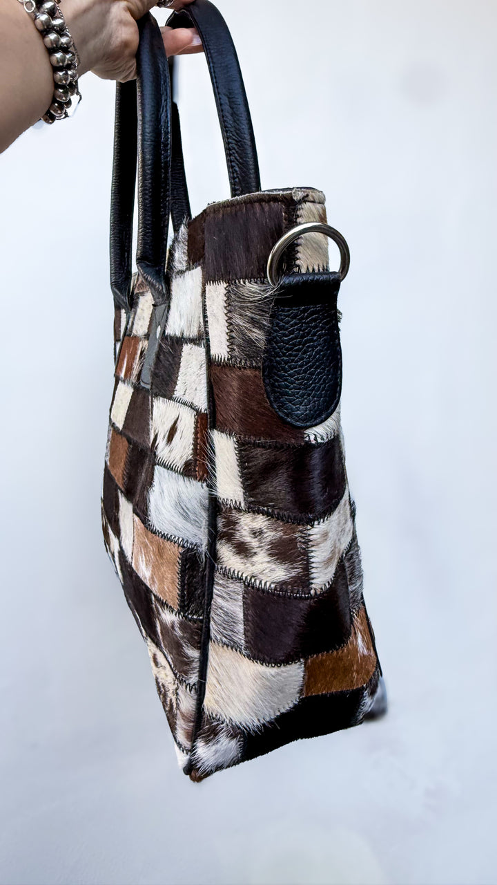 The Longcheck | Patchwork Cowhide Leather Tote Bag