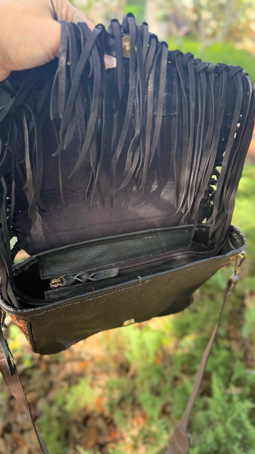 The Midnight Drifter | Cowhide & Tooled Leather Fringe Crossbody Bag