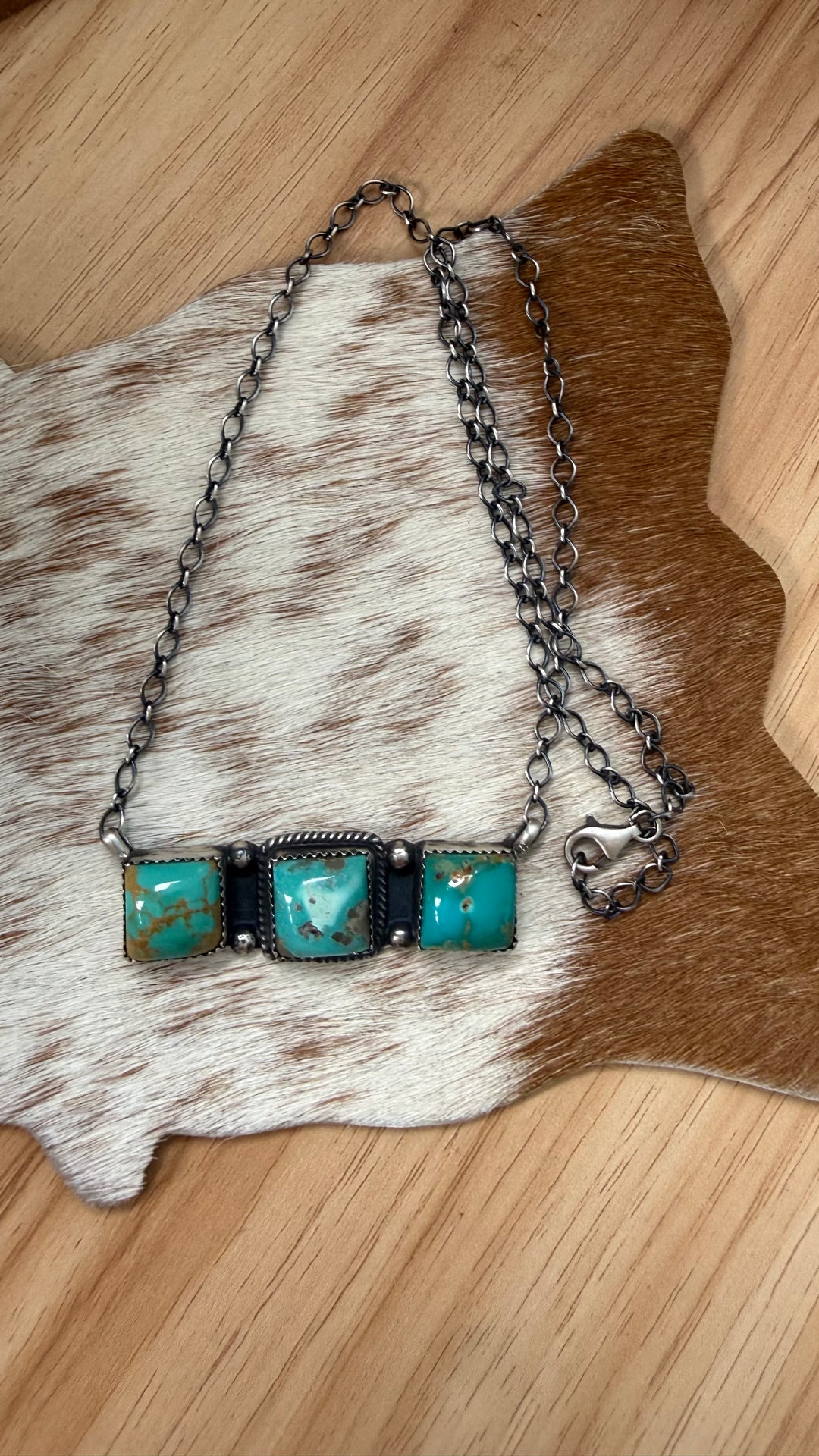 Navajo Handmade Triple Turquoise Bar Necklace | Sterling Silver | Alysa Martinez | 18” Southwestern Necklace