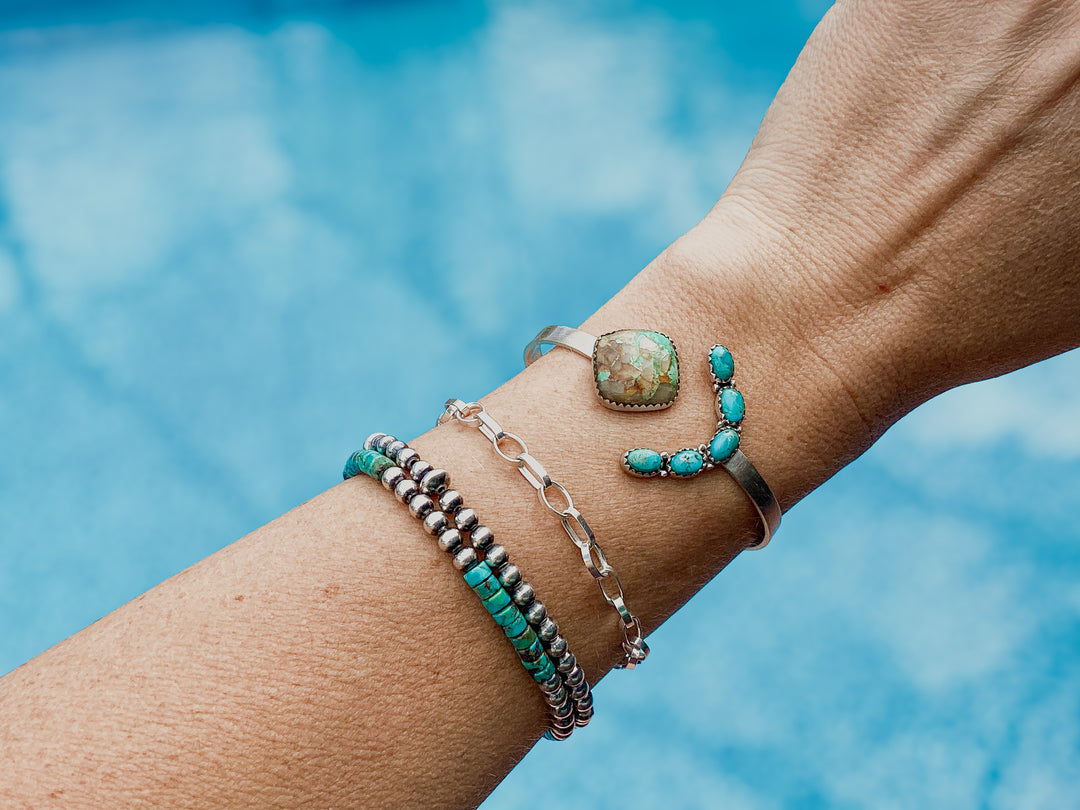 sterling silver cuff bracelet with royston kingman composite turquoise adjustable western bracelet
