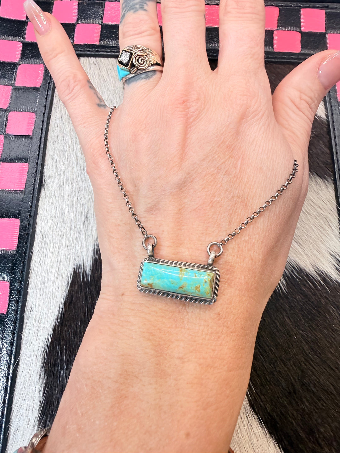 Navajo Handmade Kingman Bar Necklace by Johnny Dixon