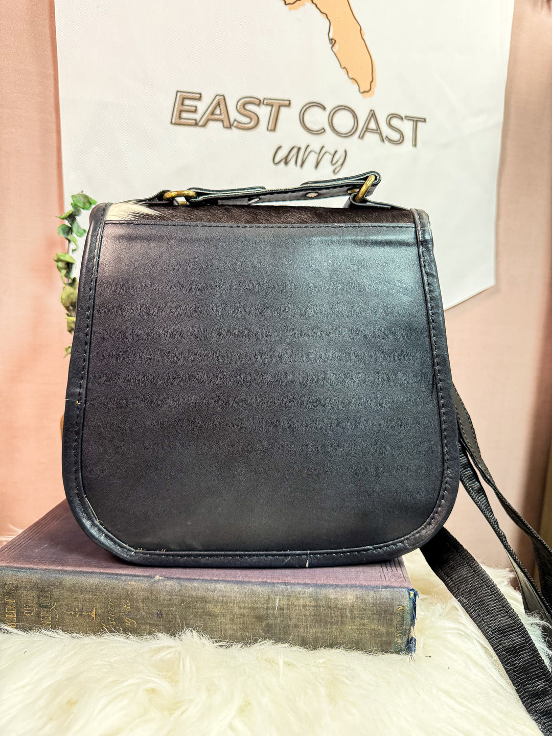 Midnight Rider | Sleek Black Leather & Black/White Cowhide Crossbody