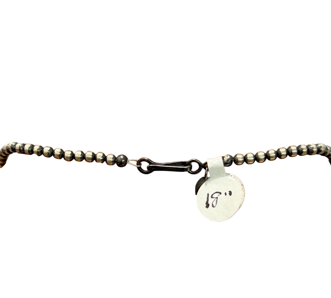 18” Native Strung Sterling Silver Graduated Beads & Pink, White and Blue Lab Opal “Navajo Pearls”