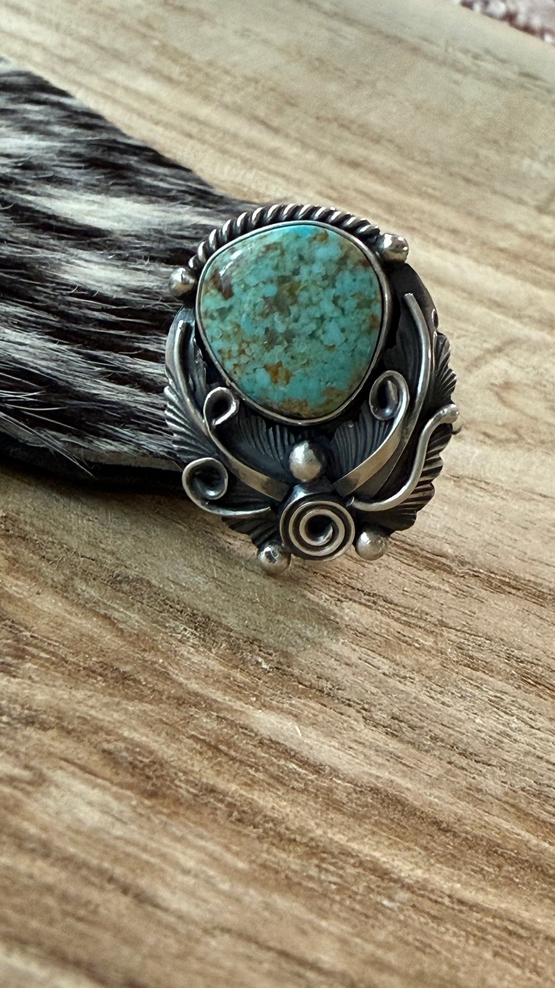 Navajo Jimmy Lee Mine #8 Turquoise Sterling Silver Adjustable Statement Ring