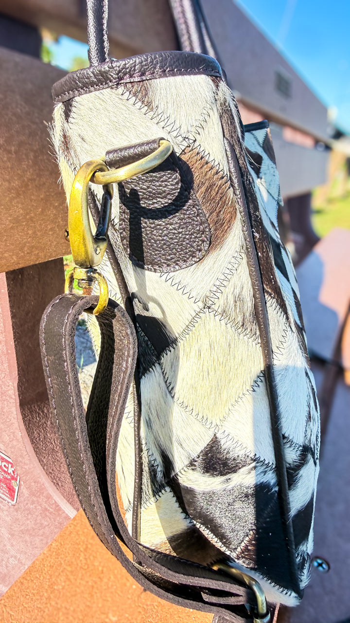 Check Her Out Tote | Genuine Cowhide Patchwork Leather Tote