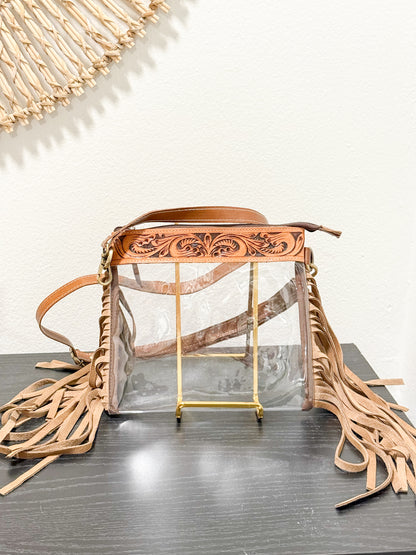 Clear / Tooled Leather Fringe Event Purse