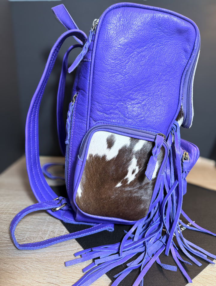 The Violet Run | Cobalt Violet Leather & Cowhide Fringe Backpack