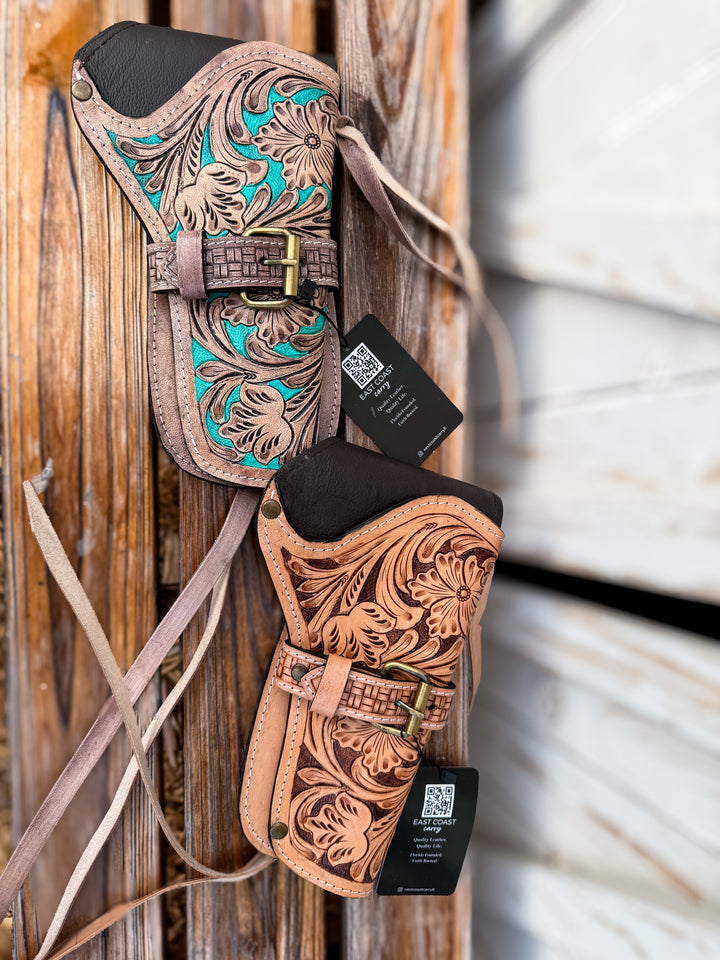 The Rattlesnake Wrangler Holster | Western Tooled Leather Side Holster