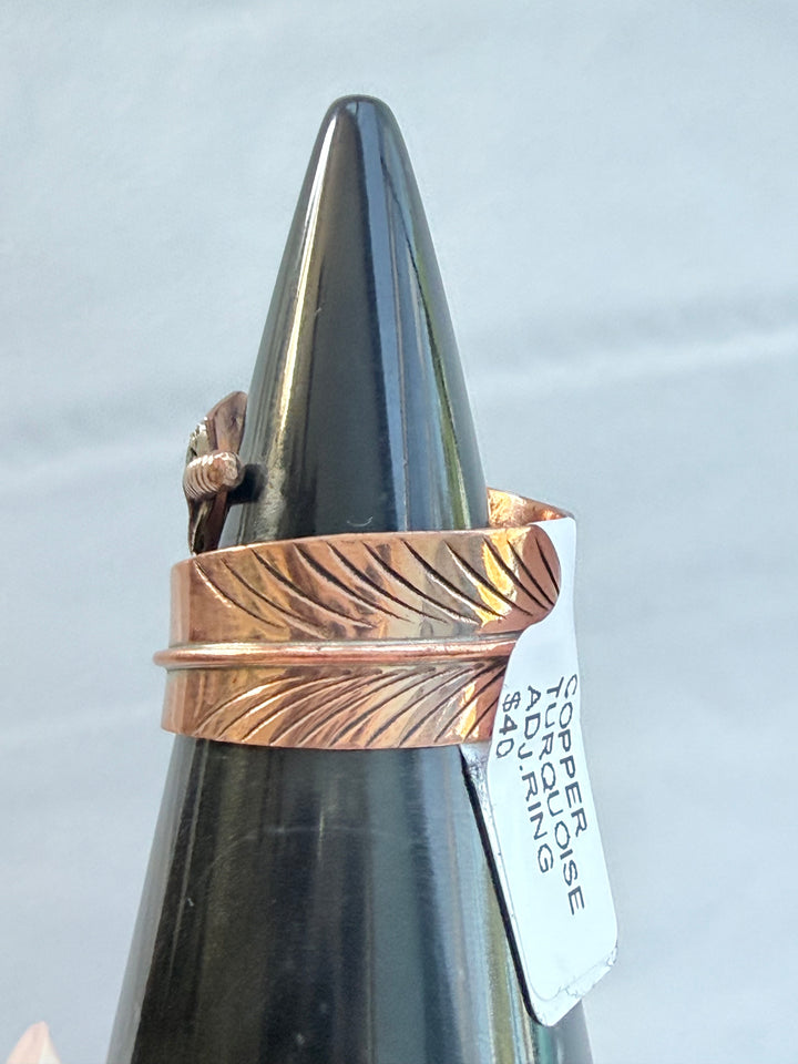 Aaron Davis Navajo Handmade Turquoise & Copper Feather Bypass Ring