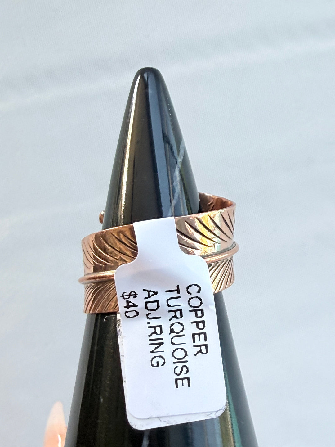 Aaron Davis Navajo Handmade Turquoise & Copper Feather Bypass Ring