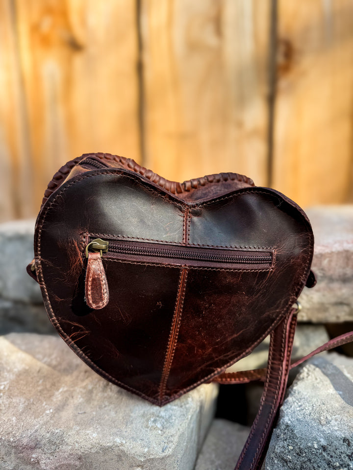 Sunflower Sweetheart Crossbody | Tooled Leather & Cowhide Heart Purse