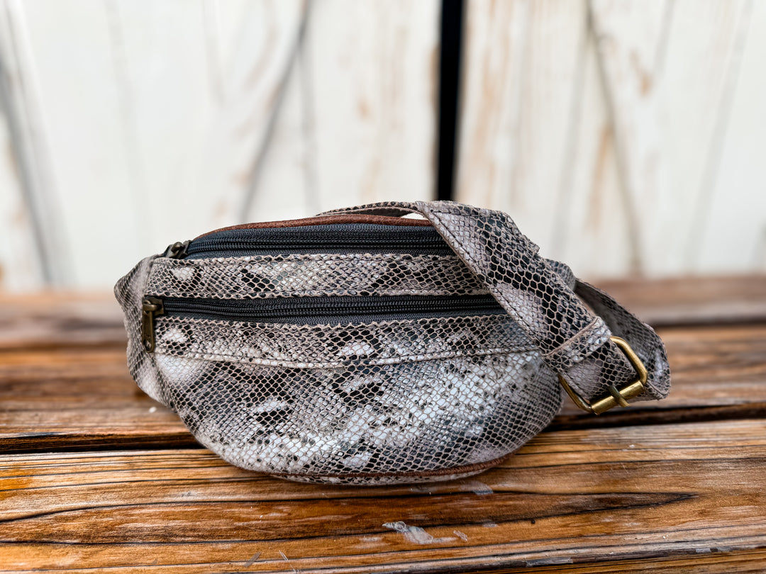 The Rattler Belt Bag | Real Leather Snake Print Sling