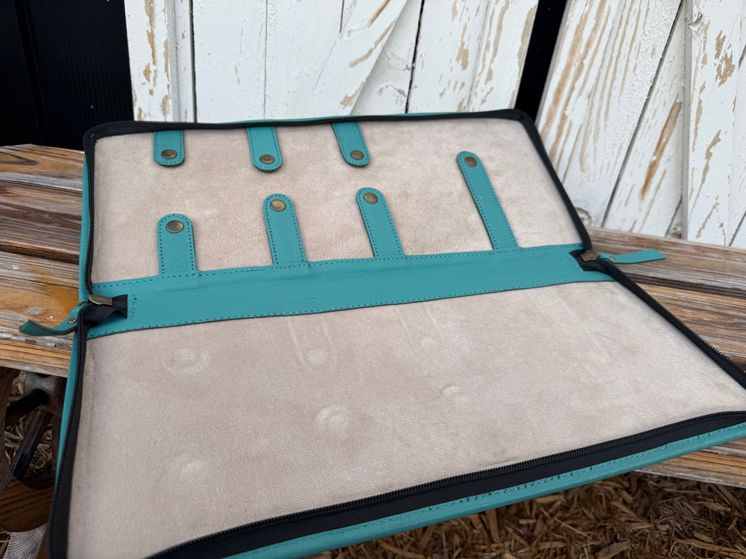 The Blossom Keeper | Cowhide Squash Blossom Necklace Travel Case | Leather Jewelry Organizer