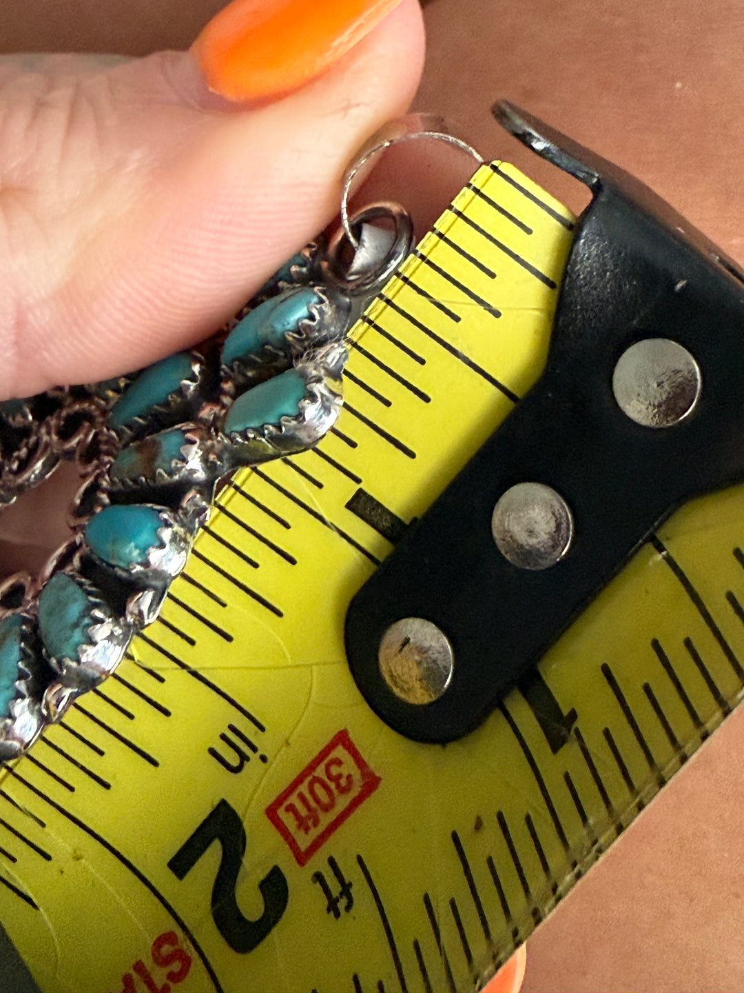 Large bale Navajo turquoise naja pendant fits Navajo pearl necklaces Size referenced with ruler