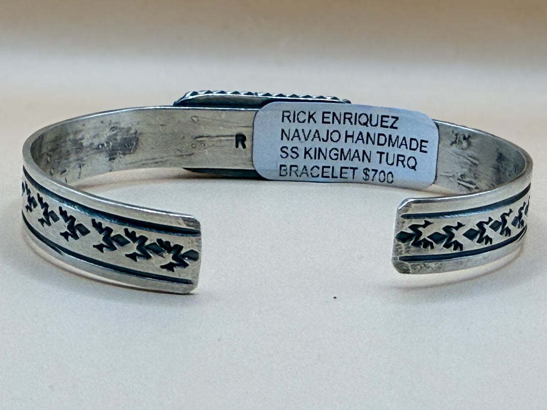 Rick Enriquez Navajo Kingman Turquoise Sterling Silver Cuff Bracelet