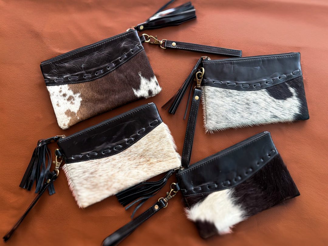 The Speakeasy | Hair-On Cowhide Leather Wristlet Tassel Clutch
