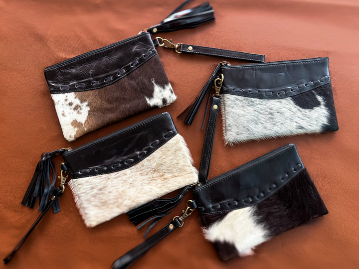 The Speakeasy | Hair-On Cowhide Leather Wristlet Tassel Clutch