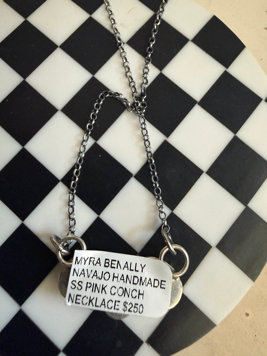 Myra Benally Pink Conch Three-Stone Cluster Necklace | Navajo Sterling Silver