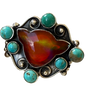 The Maverick – Southwestern Artistian Made Orange Mojave Cow & Turquoise Scroll 925 Ring (Adjustable)