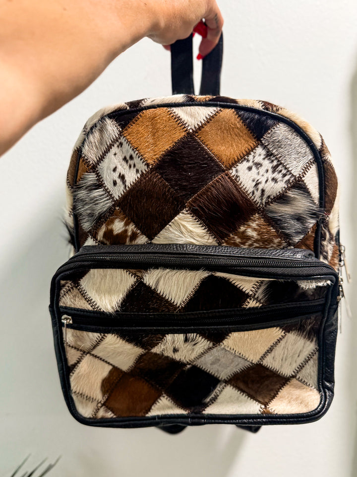 The Check Her Out Mini Backpack | Hair-on-Hide Patchwork Leather Mini Backpack