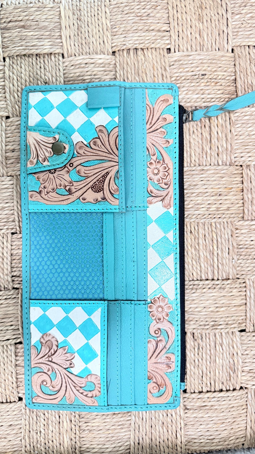 Blacktop Boss™ Turquoise Leather Visor Organizer | Western Car & Truck Storage Organizer