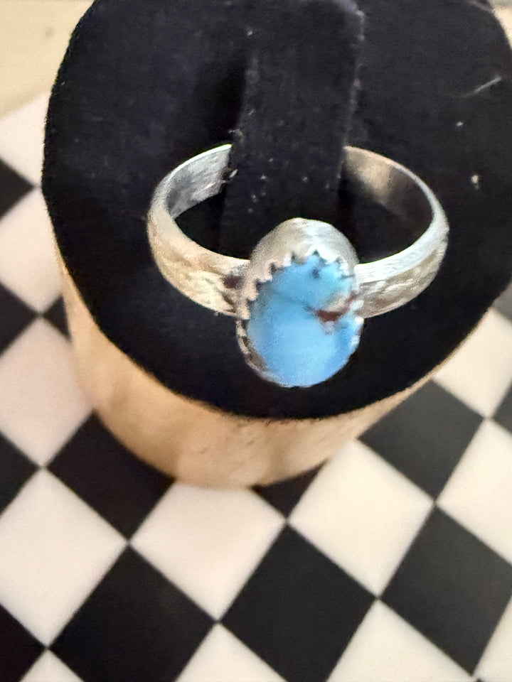 Golden Hills Turquoise Ring | Handmade Navajo Sterling Silver Petite Turquoise Ring | Size 7 | Robinson Martinez