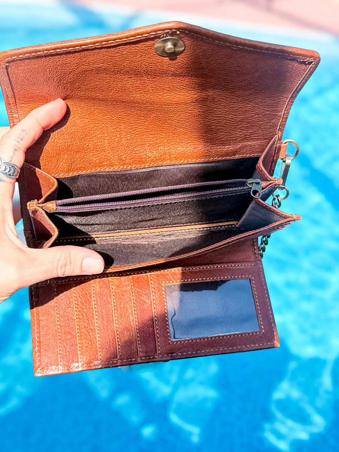 Cowhide Wallet Clutch with Chain Strap