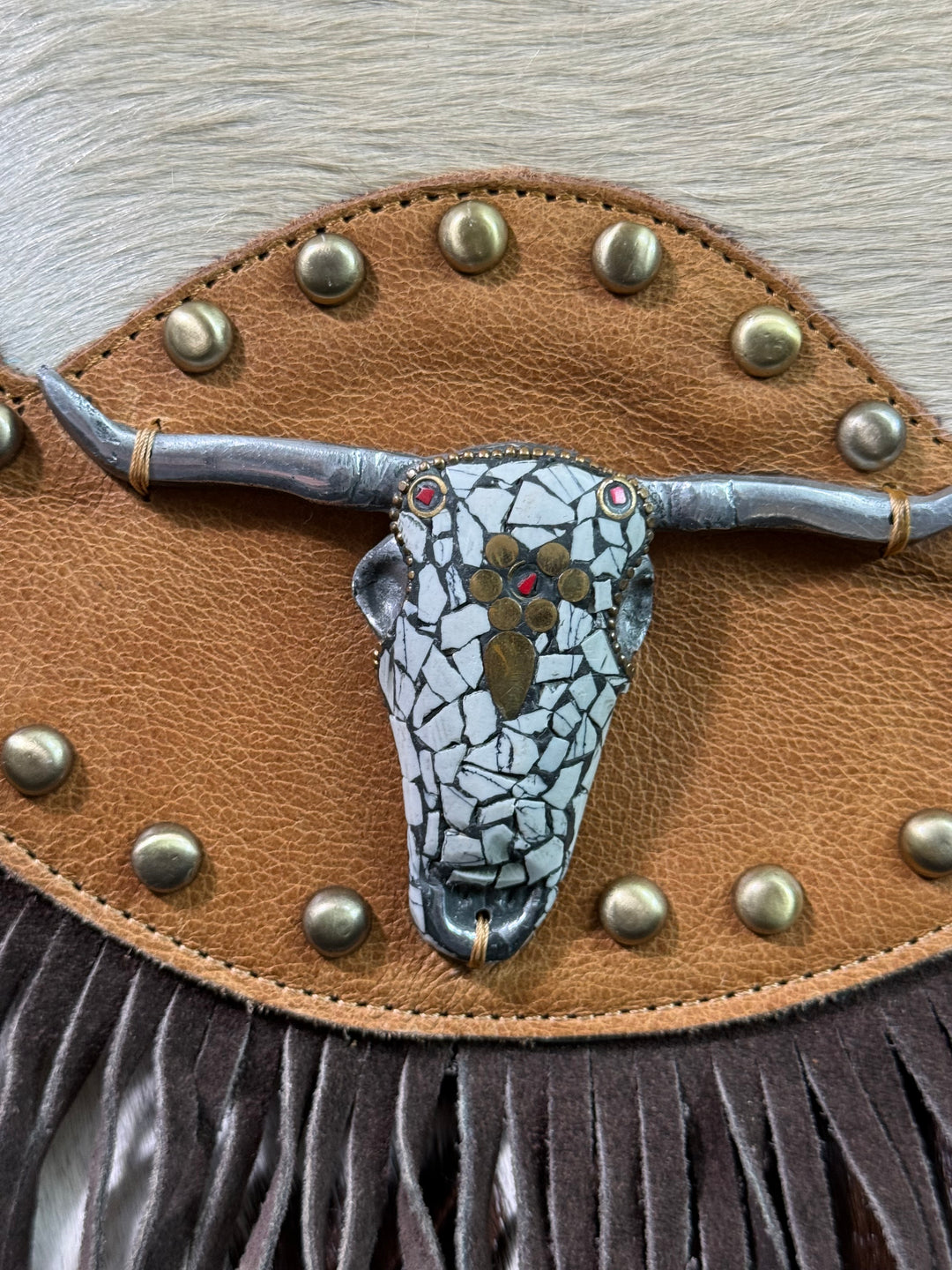 The Sundown Rider | Cowhide Fringe Crossbody with Bullhead Detail