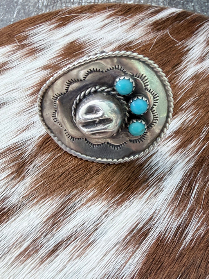 Running Bear Navajo Cowboy Hat Ring | Kingman Turquoise Sterling Silver Size 5.5