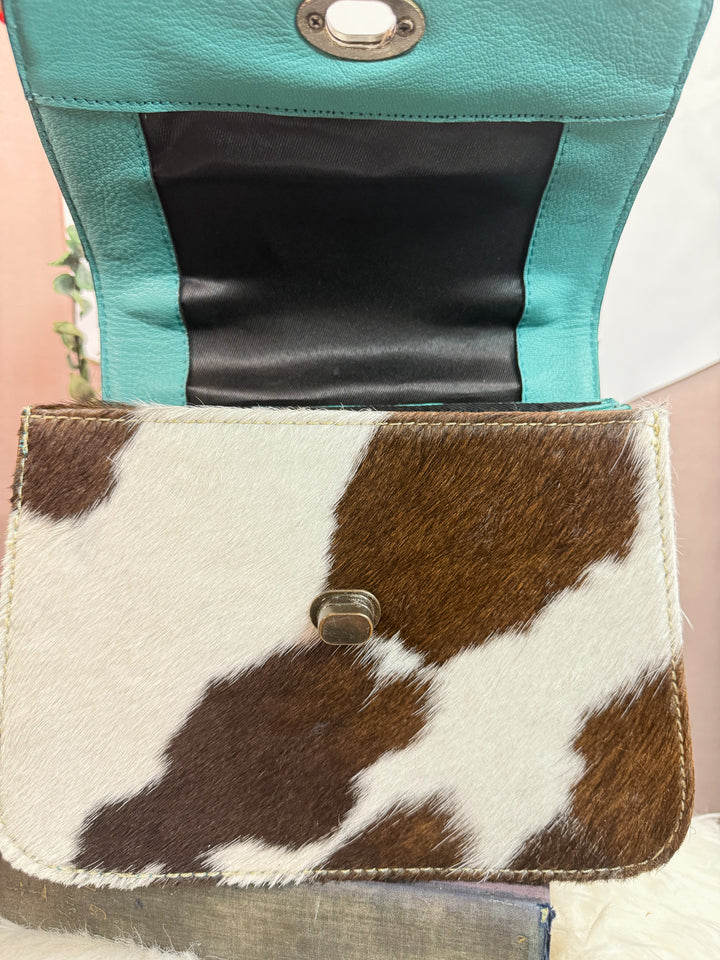 Coastal Hide | Tooled Turquoise Leather + Cowhide Chain Satchel