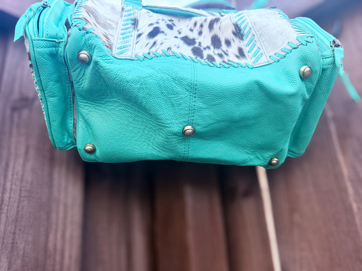 The Tipheni Mini Duffel | Mint Green Leather & Speckled Cowhide Gym Bag