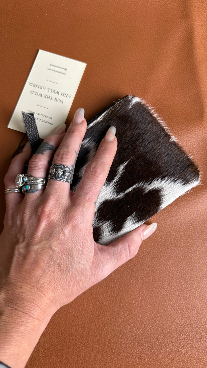 Genuine Cowhide Zipper Pouch | Hair-On Cowhide Coin Purse, Card Holder & Cash Wallet