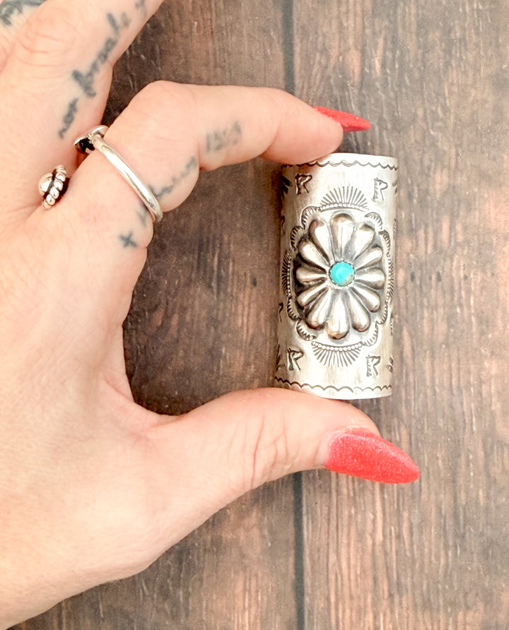 Handmade Navajo Sterling Silver Turquoise Braid Keeper / Hair Cuff