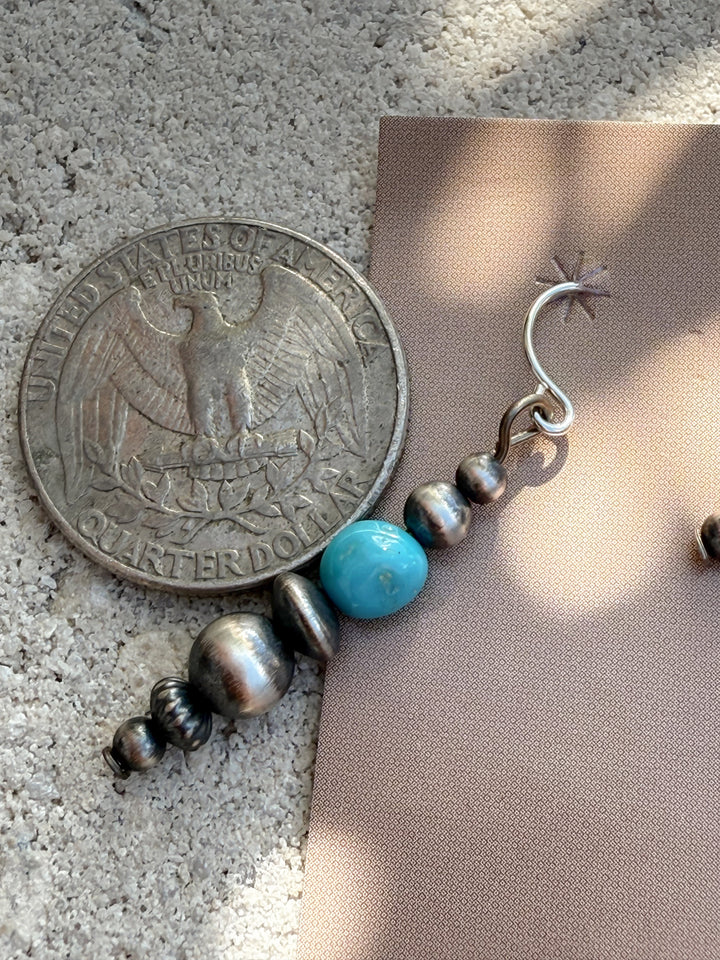 Sterling Silver Desert Pearl Dangle Drop Earrings with Turquoise
