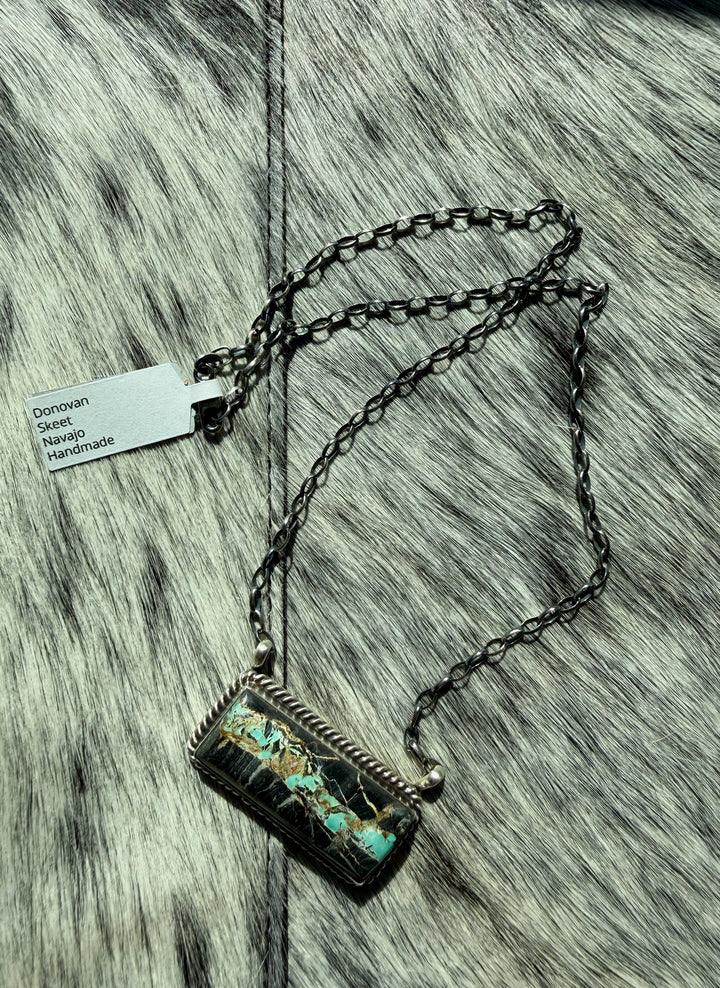Blackjack Turquoise Bar Necklace - Navajo Handmade by Donovan Skeet