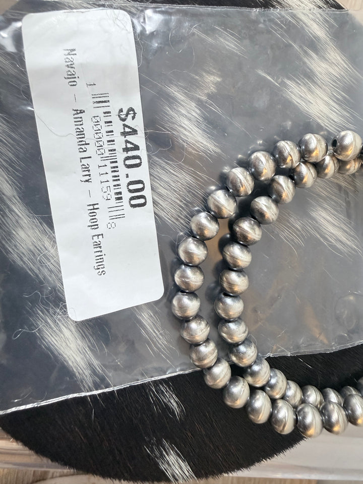 Amanda Larry Navajo Handmade Sterling Silver Pearl Hoop Earrings | 6mm Navajo Pearls