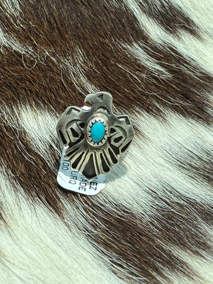 Robert Martinez Navajo Sterling Silver Thunderbird Kingman Turquoise Ring - Size 6