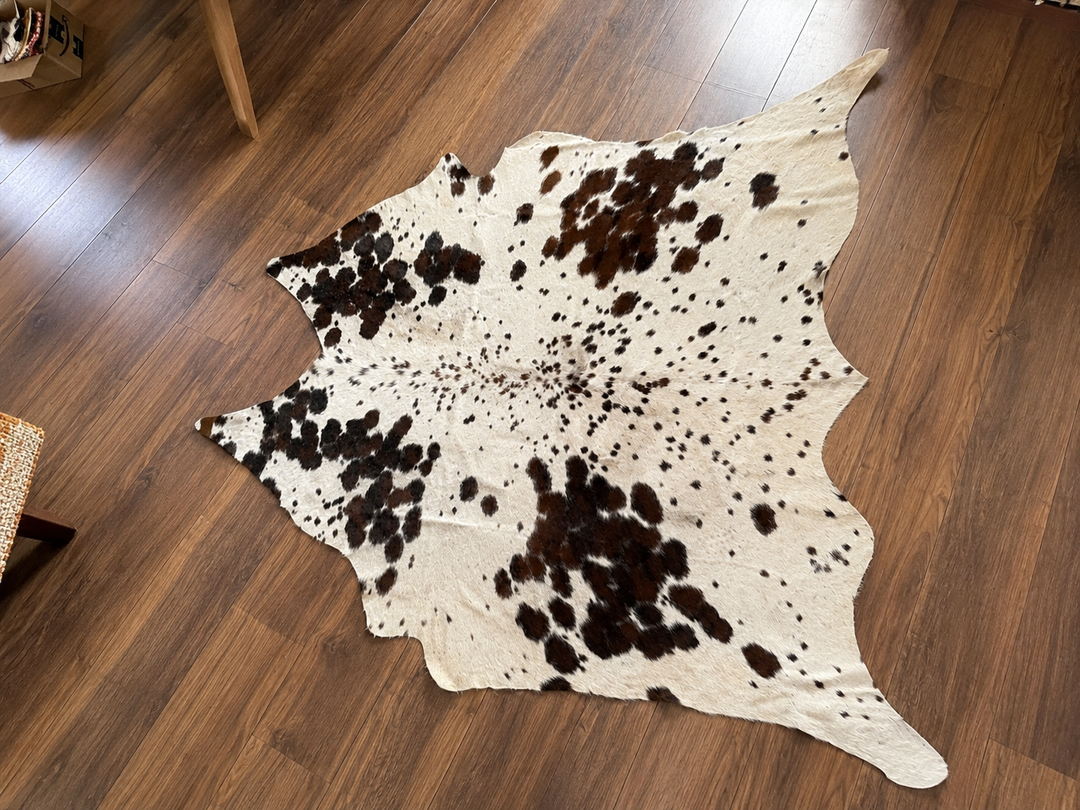 Tricolor Spotted Cowhide Rug | Genuine Hair-on Cowhide | Large 54” x 62” Western Area Rug